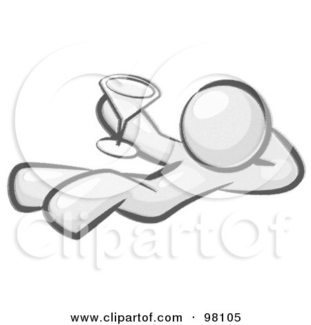 Royalty-Free (RF) Clipart Illustration of a Sketched Design Mascot Man Kicking Back And Relaxing With A Martini Beverage by Leo Blanchette
