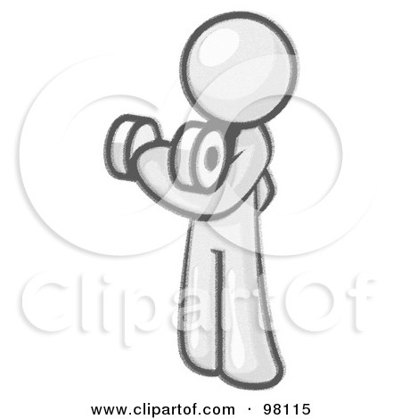 Royalty-Free (RF) Clipart Illustration of a Sketched Design Mascot Doing Bicep Curls by Leo Blanchette