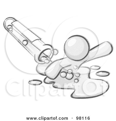 Royalty-Free (RF) Clipart Illustration of a Sketched Design Mascot Man Emerging From Spilled Chemicals Pouring Out Of A Glass Test Tube In A Laboratory by Leo Blanchette