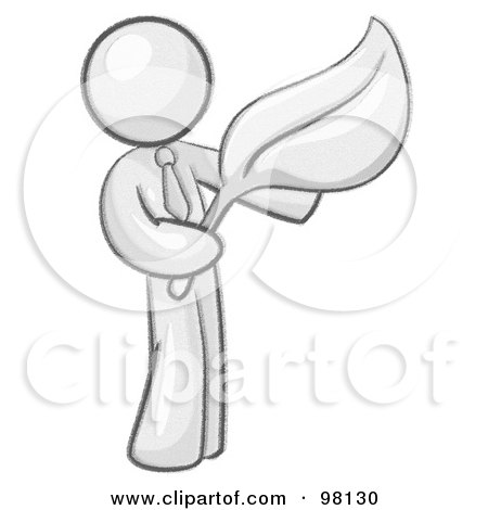 Royalty-Free (RF) Clipart Illustration of a Sketched Design Mascot Man Holding A Leaf by Leo Blanchette