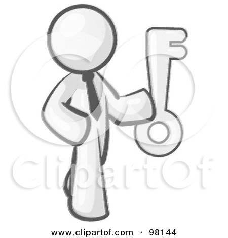 Royalty-Free (RF) Clipart Illustration of a Sketched Design Mascot Holding A Skeleton Key by Leo Blanchette