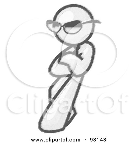 Royalty-Free (RF) Clipart Illustration of a Sketched Design Mascot Man Leaning And Wearing Dark Shades by Leo Blanchette
