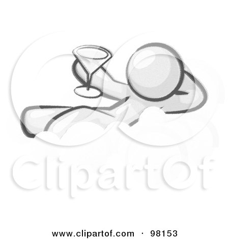 Royalty-Free (RF) Clipart Illustration of a Sketched Design Mascot Man Drinking A Martini And Kicking Back On Cloud Nine by Leo Blanchette
