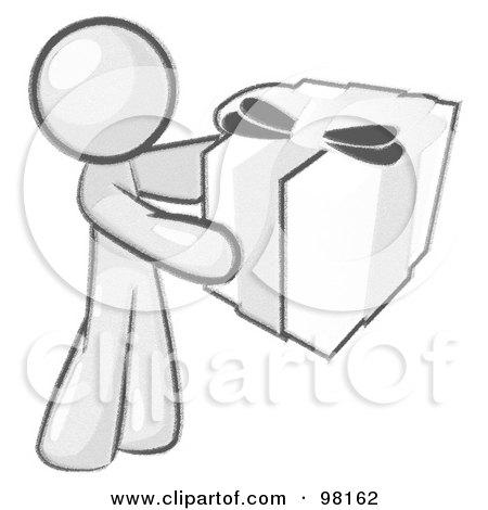 Royalty-Free (RF) Clipart Illustration of a Sketched Design Mascot Holding A Christmas, Birthday, Valentine's Day Or Anniversary Gift by Leo Blanchette