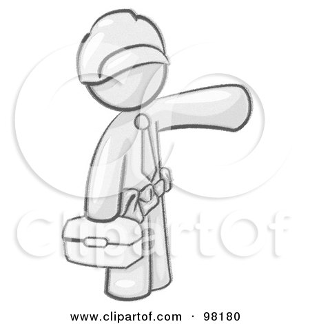 Royalty-Free (RF) Clipart Illustration of a Sketched Design Mascot Man, A Construction Worker, Handyman Or Electrician by Leo Blanchette