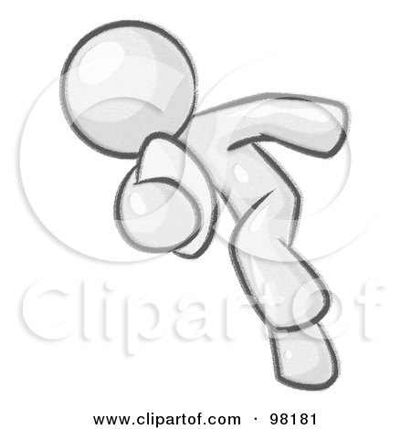 Royalty-Free (RF) Clipart Illustration of a Sketched Design Mascot Man Running With A Football In Hand During A Game Or Practice by Leo Blanchette