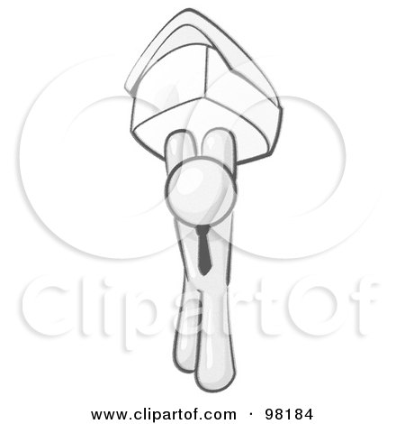 Royalty-Free (RF) Clipart Illustration of a Sketched Design Mascot Man Holding Up A House Over His Head, Symbolizing Home Loans And Realty by Leo Blanchette