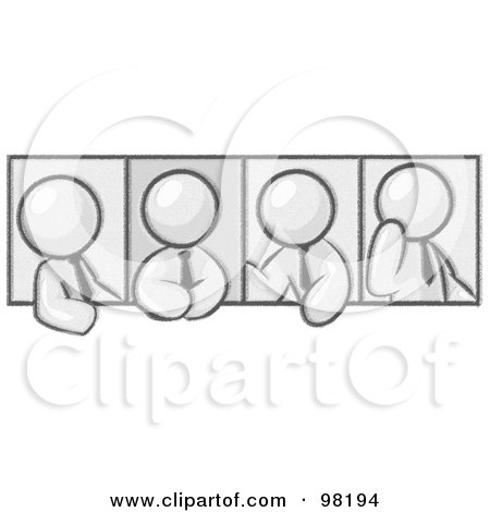 Royalty-Free (RF) Clipart Illustration of Sketched Design Mascot Men In Different Poses by Leo Blanchette
