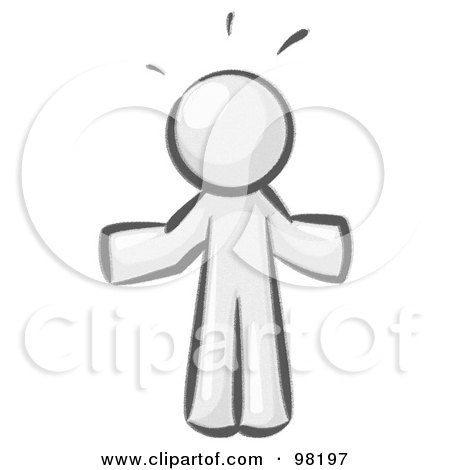 Royalty-Free (RF) Clipart Illustration of a Sketched Design Mascot Shrugging by Leo Blanchette