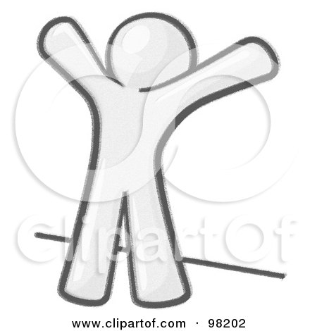 Royalty-Free (RF) Clipart Illustration of a Sketched Design Mascot Man Up Against A Wall, His Arms Up, Prepared To Be Searched by Leo Blanchette