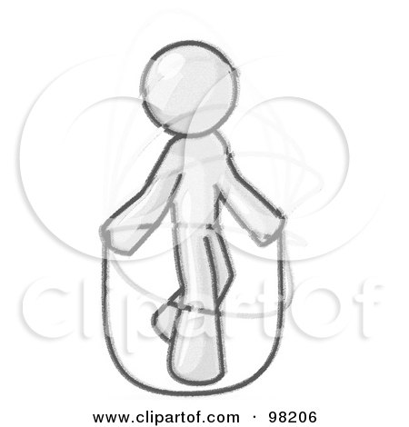 Royalty-Free (RF) Clipart Illustration of a Sketched Design Mascot Man Character Skipping Jump Rope During A Cardio Workout In The Gym by Leo Blanchette