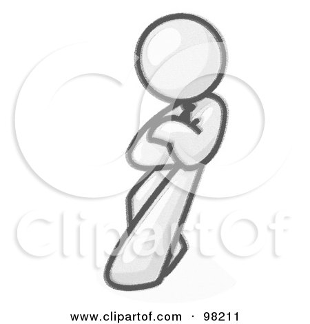 Royalty-Free (RF) Clipart Illustration of a Sketched Design Mascot Man With His Arms Crossed, Leaning Against A Wall With An Attitude by Leo Blanchette