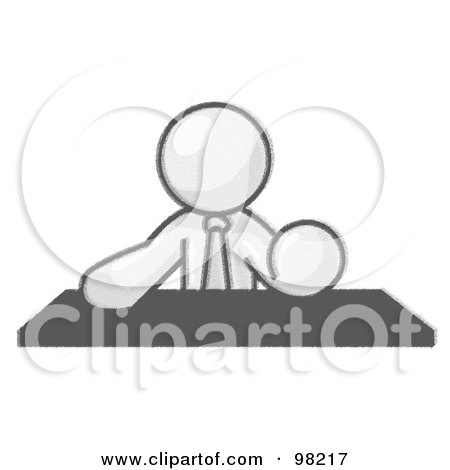 Royalty-Free (RF) Clipart Illustration of a Sketched Design Mascot Boss At A Desk by Leo Blanchette