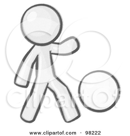 Royalty-Free (RF) Clipart Illustration of a Sketched Design Mascot Man Kicking A White Ball by Leo Blanchette