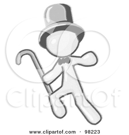 Royalty-Free (RF) Clipart Illustration of a Sketched Design Mascot Man Dancing And Wearing A Top Hat by Leo Blanchette