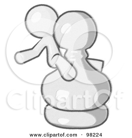 Royalty-Free (RF) Clipart Illustration of a Sketched Design Mascot Man Sitting On A Giant Chess Pawn by Leo Blanchette