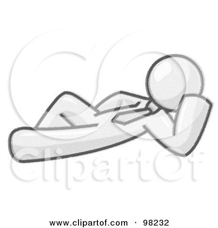 Royalty-Free (RF) Clipart Illustration of a Sketched Design Mascot Businessman Reclining And Resting His Head On His Hand by Leo Blanchette