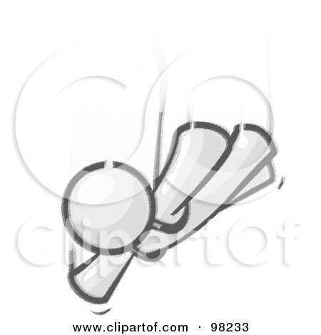 Royalty-Free (RF) Clipart Illustration of a Sketched Design Mascot Man Character Free Falling With His Arms Out While Skydiving by Leo Blanchette