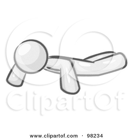 Royalty-Free (RF) Clipart Illustration of a Sketched Design Mascot Man Doing Pushups While Strength Training by Leo Blanchette