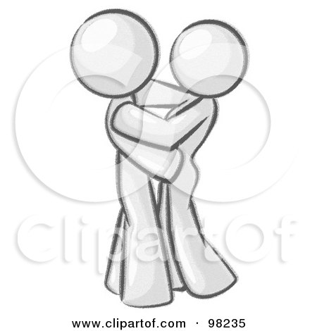 Royalty-Free (RF) Clipart Illustration of a Sketched Design Mascot Man Gently Embracing His Lover by Leo Blanchette