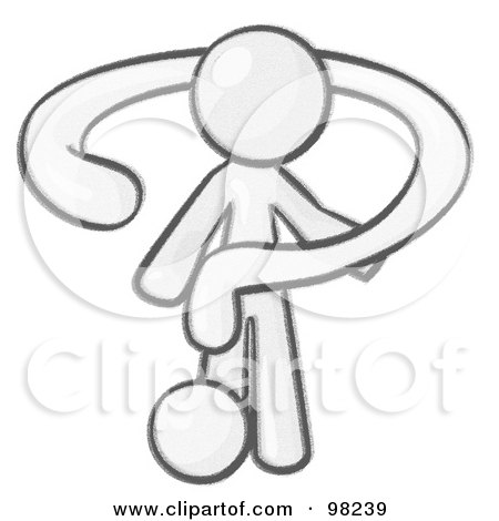 Royalty-Free (RF) Clipart Illustration of a Sketched Design Mascot Man Draped In A Question Mark by Leo Blanchette