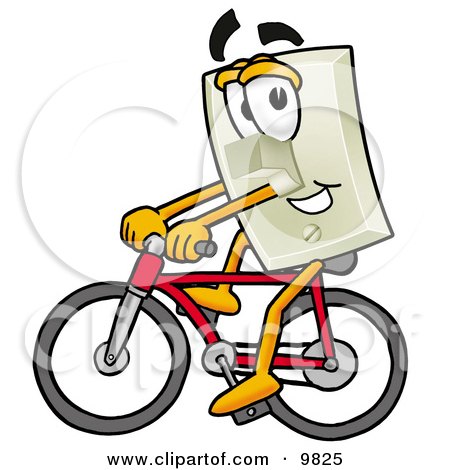 Clipart Picture of a Light Switch Mascot Cartoon Character Riding a Bicycle by Mascot Junction