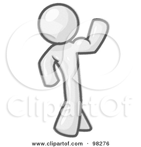 Royalty-Free (RF) Clipart Illustration of a Sketched Design Mascot Man Character Flexing His Strong Muscles by Leo Blanchette