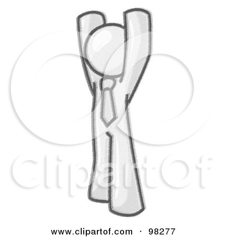 Royalty-Free (RF) Clipart Illustration of a Sketched Design Mascot Man Standing With His Arms Above His Head by Leo Blanchette