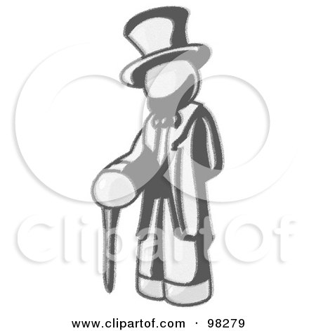 Royalty-Free (RF) Clipart Illustration of a Sketched Design Mascot Man Depicting Abraham Lincoln With A Cane by Leo Blanchette