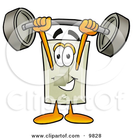 Clipart Picture of a Light Switch Mascot Cartoon Character Holding a Heavy Barbell Above His Head by Mascot Junction