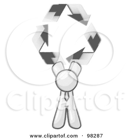 Royalty-Free (RF) Clipart Illustration of a Sketched Design Mascot Man Holding Up Three Arrows Forming A Triangle And Moving In A Clockwise Motion by Leo Blanchette
