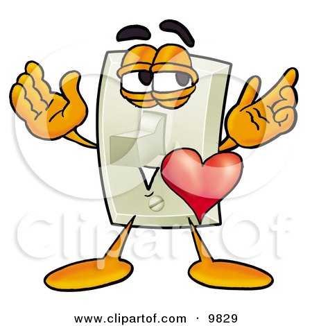 Clipart Picture of a Light Switch Mascot Cartoon Character With His Heart Beating Out of His Chest by Mascot Junction