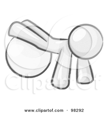 Royalty-Free (RF) Clipart Illustration of a Sketched Design Mascot Man Strength Training His Arms And Legs While Using A Yoga Exercise Ball by Leo Blanchette