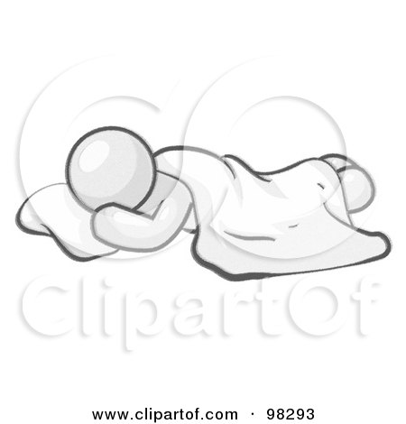 Royalty-Free (RF) Clipart Illustration of a Sketched Design Mascot Man Sleeping On The Floor With A Sheet Over Him by Leo Blanchette