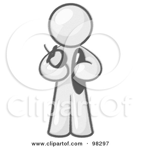 Royalty-Free (RF) Clipart Illustration of a Sketched Design Mascot Man Carrying A Fresh And Organic Apple And Cucumber by Leo Blanchette