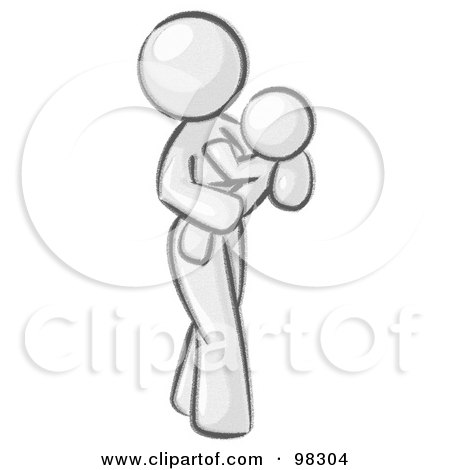 Royalty-Free (RF) Clipart Illustration of a Sketched Design Mascot Woman Carrying Her Child In Her Arms by Leo Blanchette
