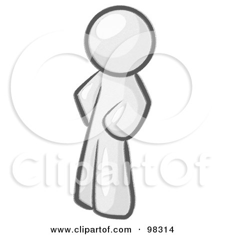 Royalty-Free (RF) Clipart Illustration of a Sketched Design Mascot Man Standing With His Hands On His Hips by Leo Blanchette