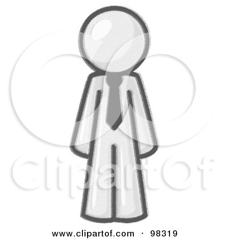 Royalty-Free (RF) Clipart Illustration of a Sketched Design Mascot Businessman Wearing A Tie, Standing With His Arms At His Side by Leo Blanchette
