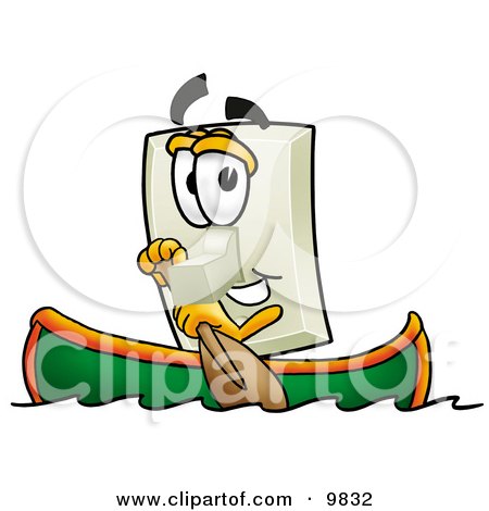 Clipart Picture of a Light Switch Mascot Cartoon Character Rowing a Boat by Mascot Junction