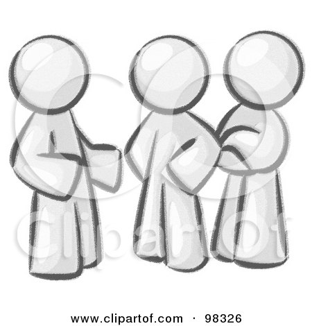 Royalty-Free (RF) Clipart Illustration of Sketched Design Mascot Men Talking At The Office by Leo Blanchette