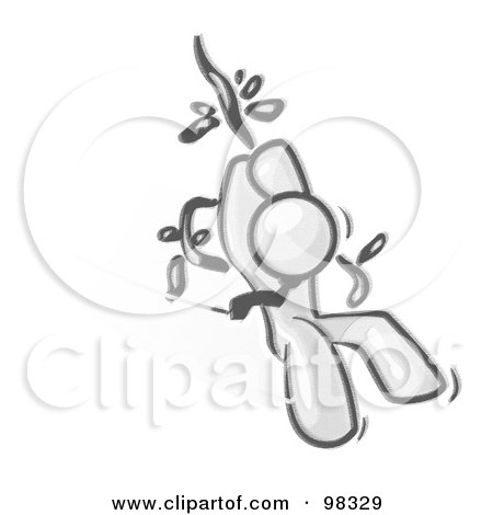 Royalty-Free (RF) Clipart Illustration of a Sketched Design Mascot Man Character Swinging On A Vine Like Tarzan by Leo Blanchette