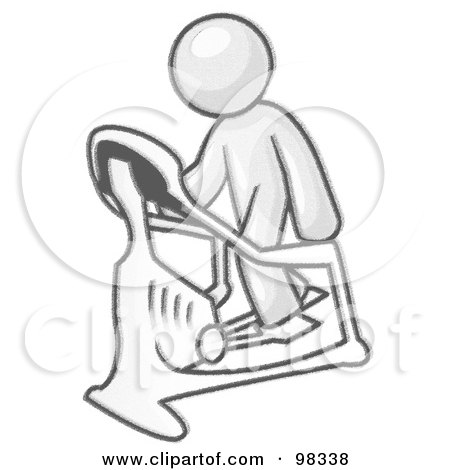 Royalty-Free (RF) Clipart Illustration of a Sketched Design Mascot Man Character Exercising On A Stair Climber During A Cardio Workout In A Fitness Gym by Leo Blanchette