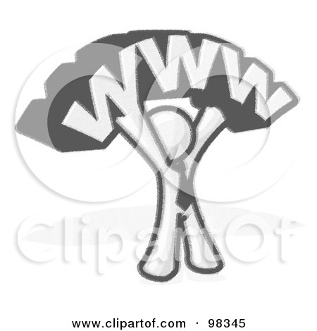 Royalty-Free (RF) Clipart Illustration of a Sketched Design Mascot Businessman Holding WWW Over His Head by Leo Blanchette