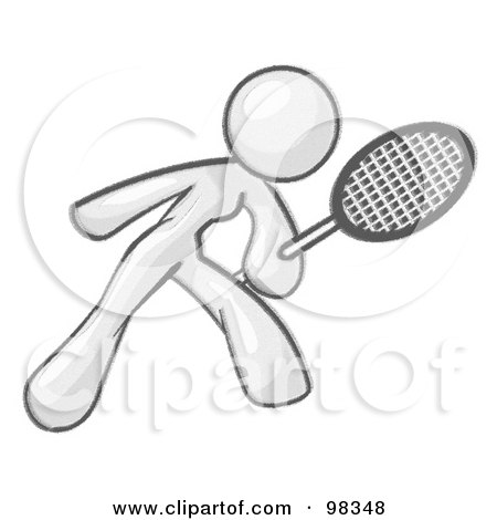 Royalty-Free (RF) Clipart Illustration of a Sketched Design Mascot Woman Preparing To Hit A Tennis Ball With A Racquet by Leo Blanchette
