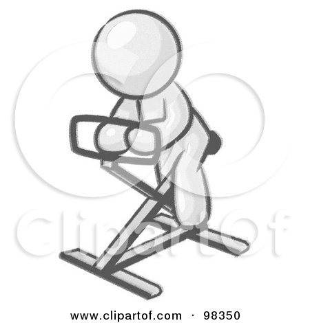 Royalty-Free (RF) Clipart Illustration of a Sketched Design Mascot Man Exercising On A Stationary Bicycle by Leo Blanchette