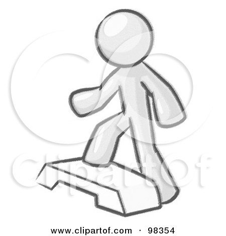 Royalty-Free (RF) Clipart Illustration of a Sketched Design Mascot Man Doing Step Ups On An Aerobics Platform While Exercising by Leo Blanchette