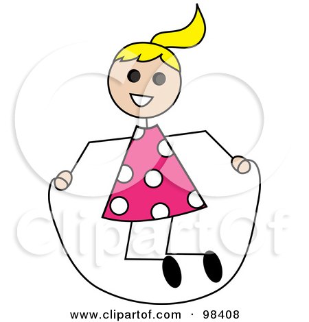Royalty-Free (RF) Clipart Illustration of a Blond Caucasian Stick Girl Playing With A Jump Rope by Pams Clipart