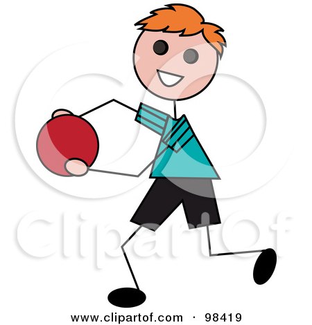 Royalty-Free (RF) Clipart Illustration of a Happy Red Haired Stick Boy Running With A Ball by Pams Clipart