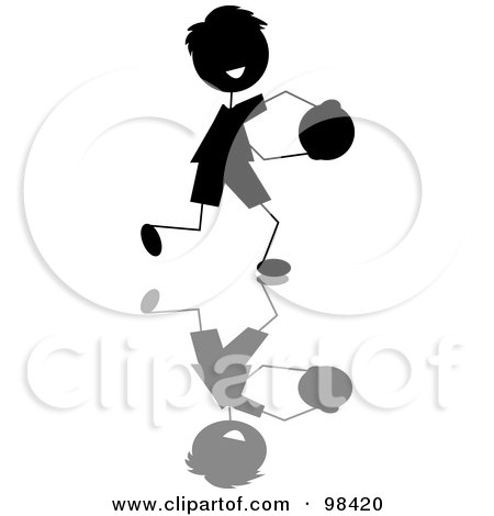 Royalty-Free (RF) Clipart Illustration of a Happy Black Silhouetted Stick Boy Running With A Ball by Pams Clipart