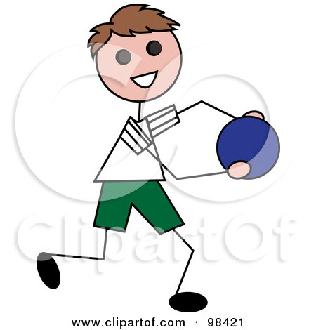 Royalty-Free (RF) Clipart Illustration of a Happy Brunette Stick Boy Running With A Ball by Pams Clipart